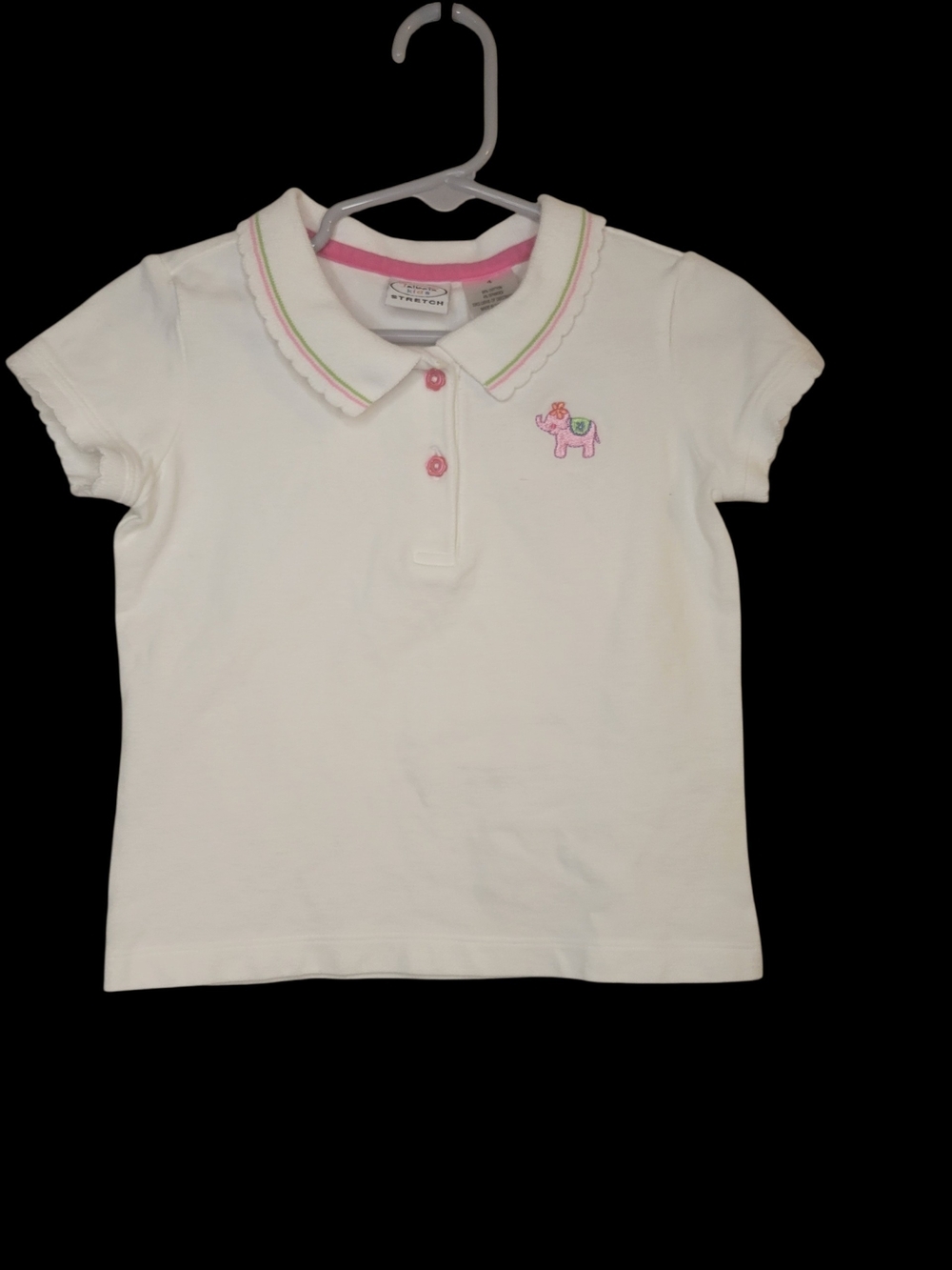 Talbots Kids White Polo Top with Pink Elephant Accent